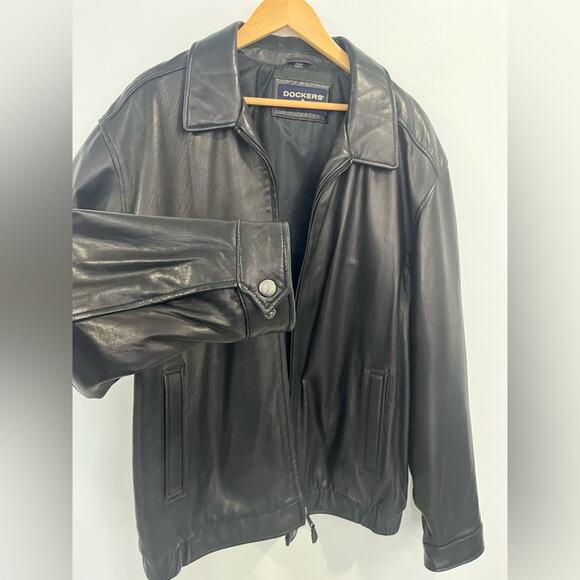 Dockers Lambs leather Mens 2XLT Full Zip Jacket Bomber Moto Pockets Aviator - Picture 7 of 10